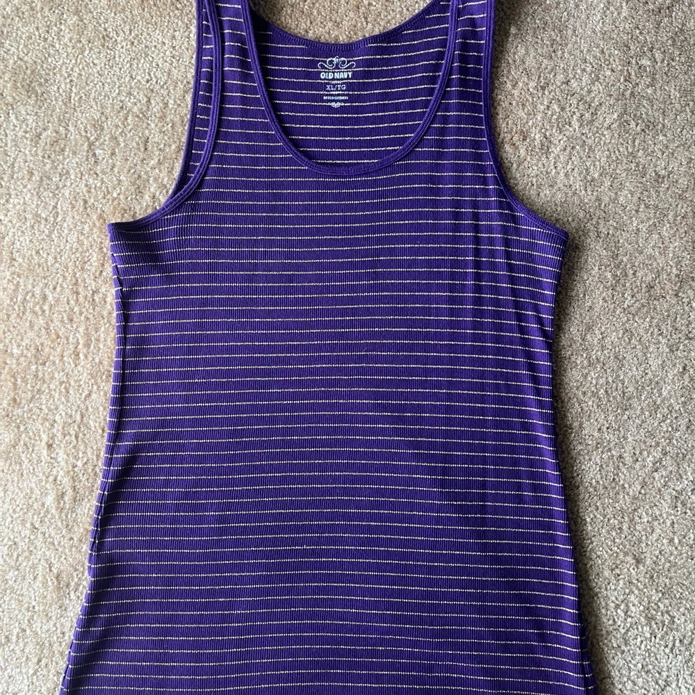 Old Navy - Purple & Metallic Gold Striped Tank Top